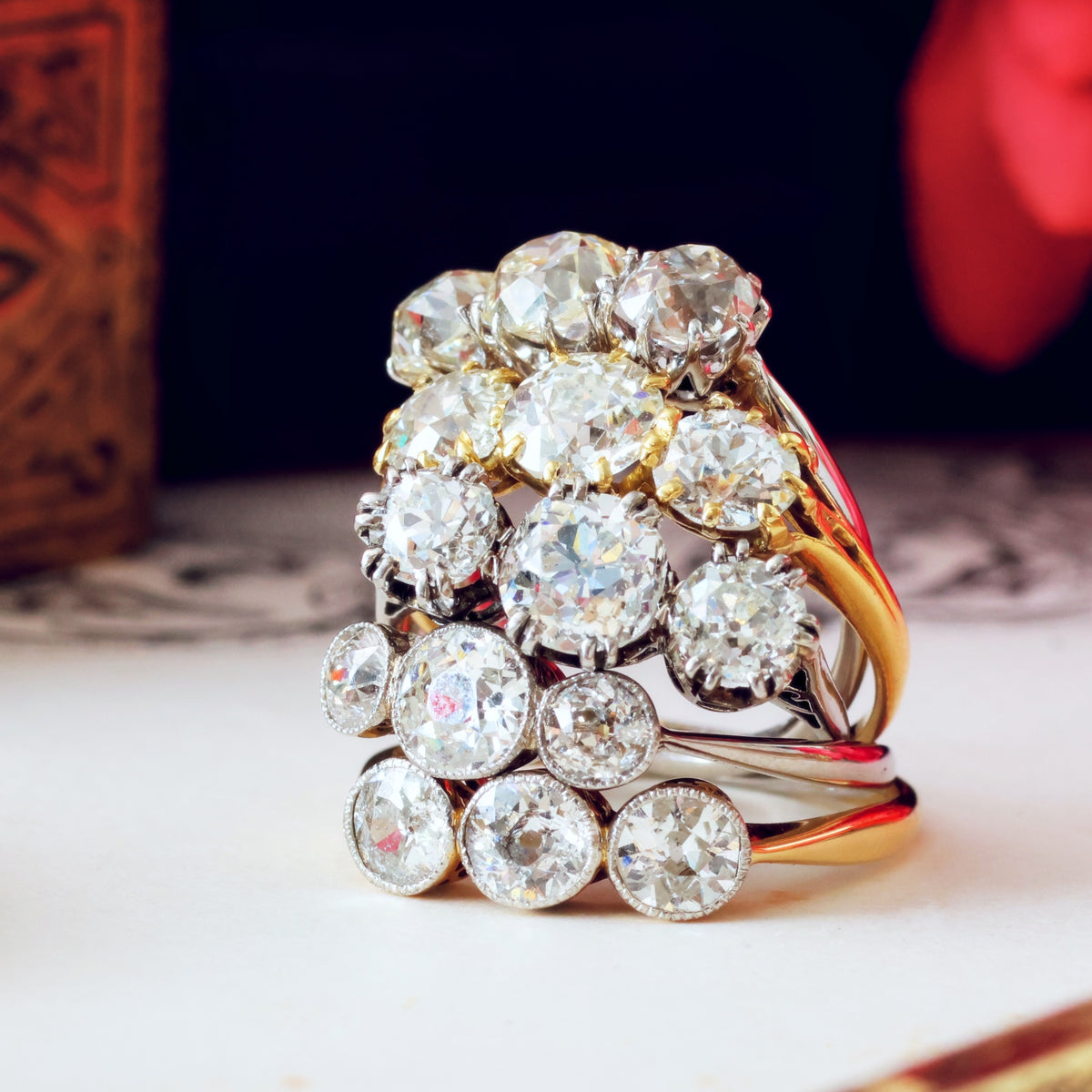 Antique three stone trilogy diamond ring