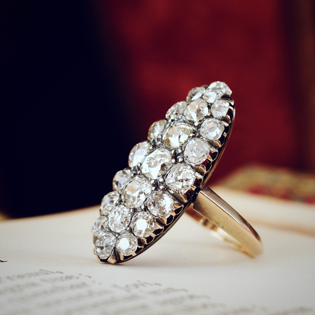 antique navette marquise diamond cluster ring
