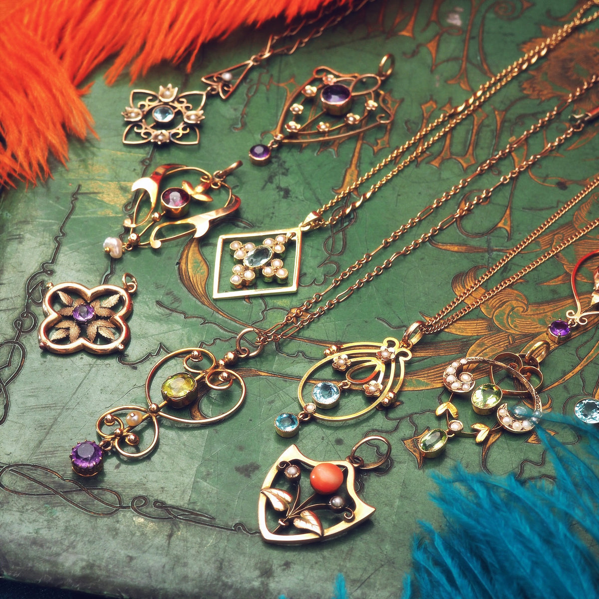 antique edwardian floral pendants