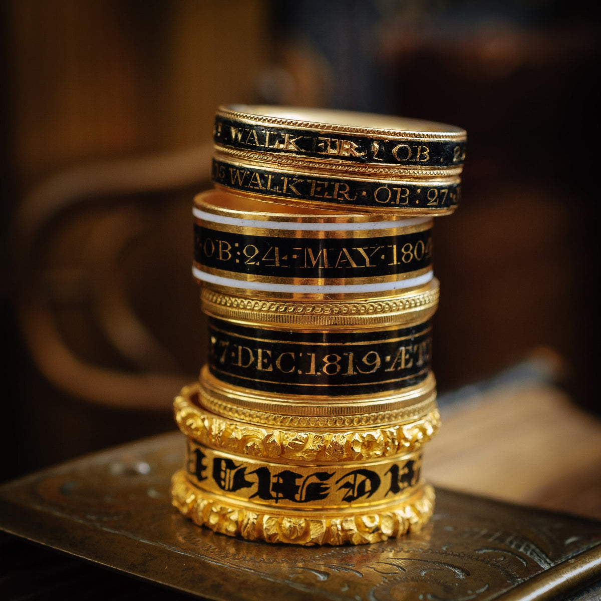 Antique Georgian and Victorian Mourning Rings stack