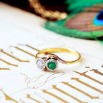 Vintage Emerald & Diamond Crossover Ring