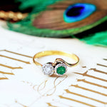 Vintage Emerald & Diamond Crossover Ring