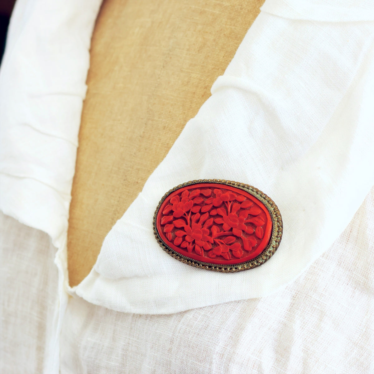Vintage Chinese Import Cinnabar Brooch