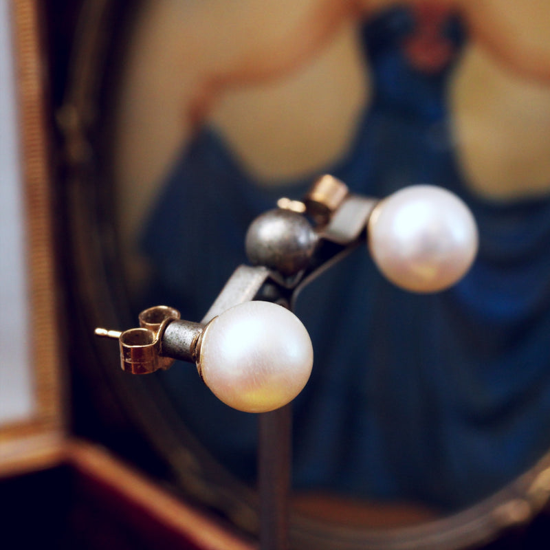 Vintage Saltwater Cultured Pearl Stud Earrings