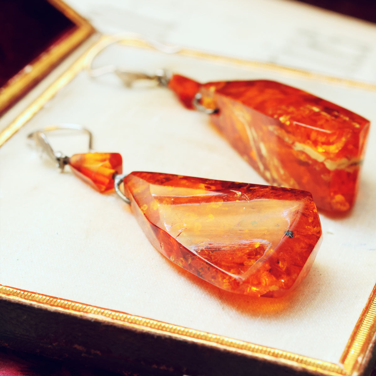 Quintessential 1960's Baltic Amber Drop Earrings