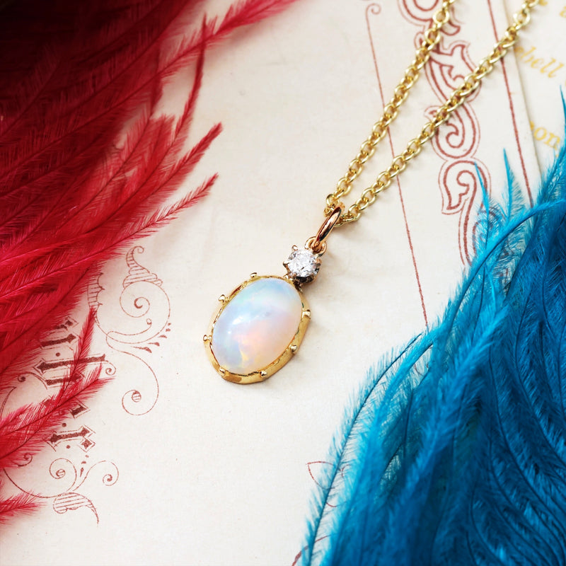 Beauteous Antique Opal & Diamond Pendant