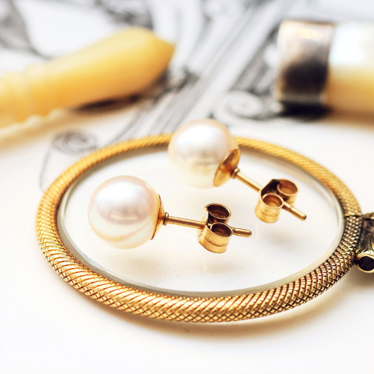 Fine Vintage Saltwater Cultured Pearl Stud Earrings