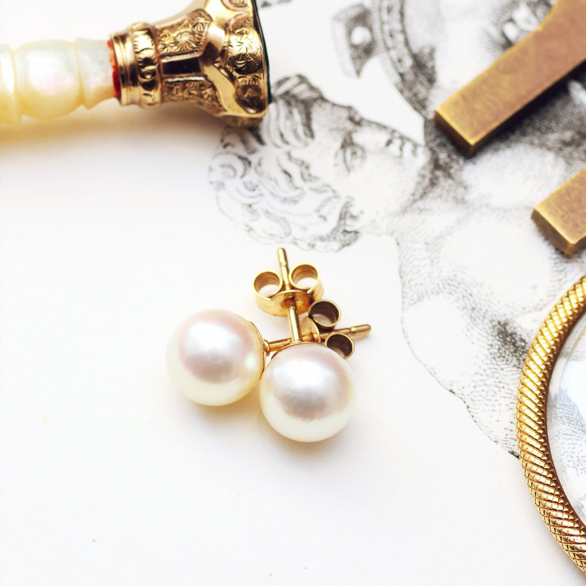 Fine Vintage Saltwater Cultured Pearl Stud Earrings