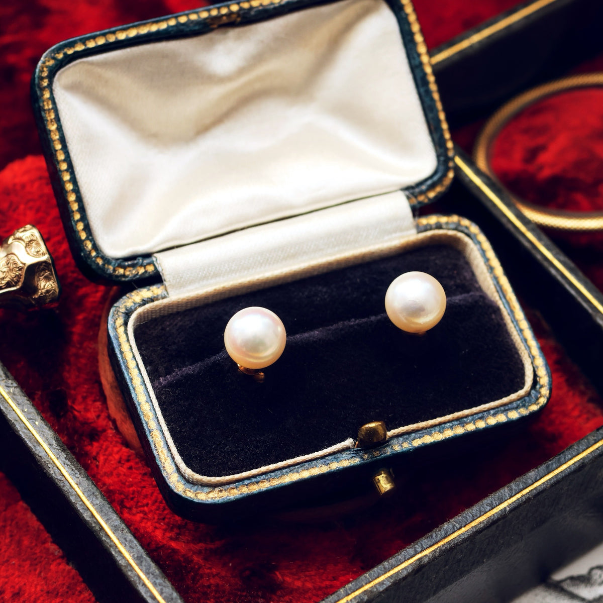 Fine Vintage Saltwater Cultured Pearl Stud Earrings