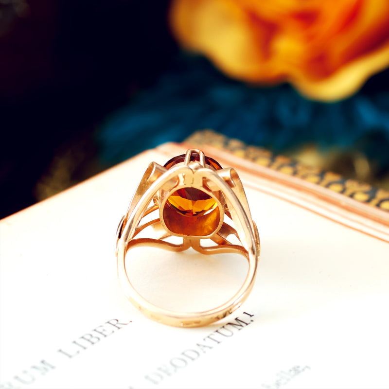 Attention Seeking Extravagant Handmade Cognac Citrine Dress Ring