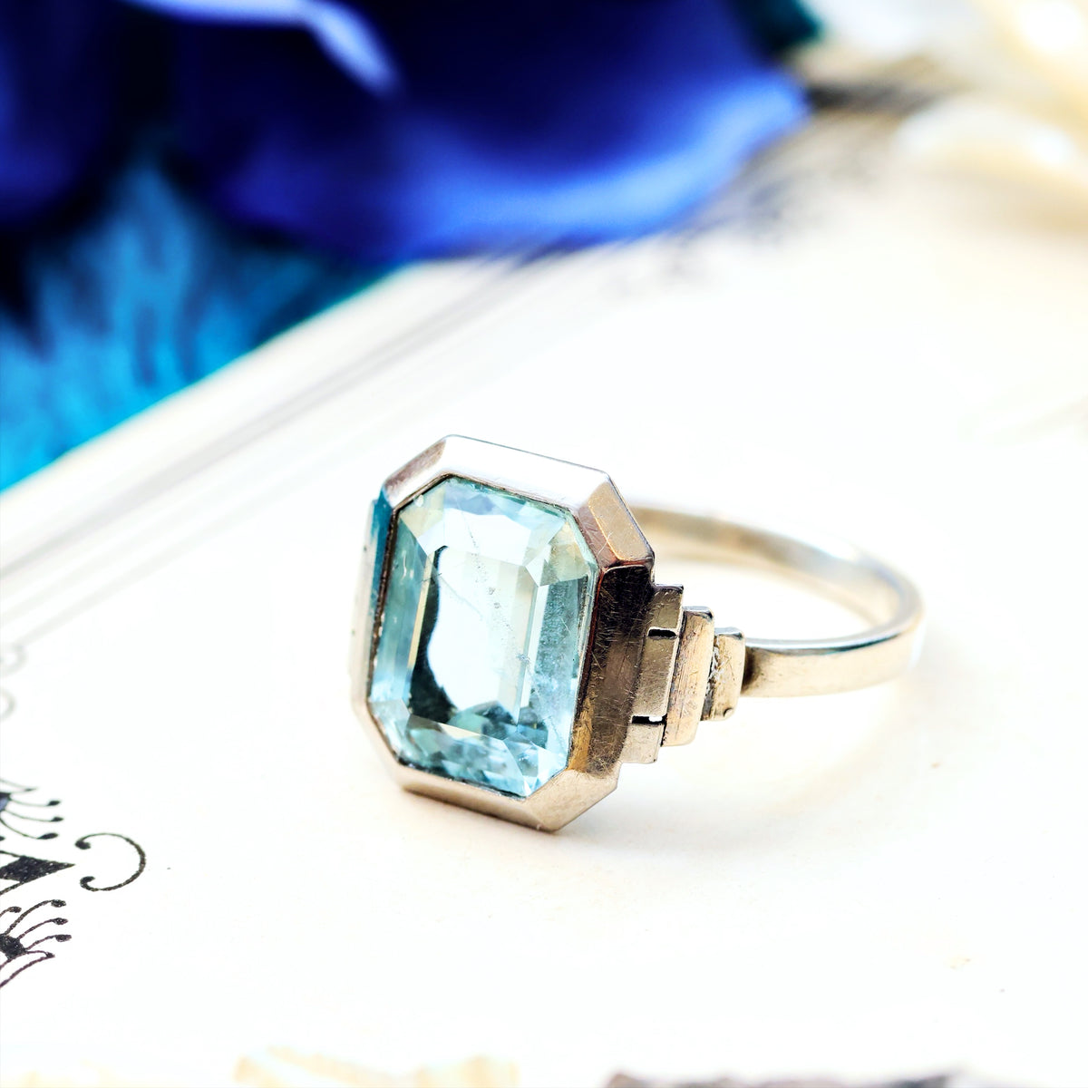 Vintage French Art Deco Aquamarine Dress Ring