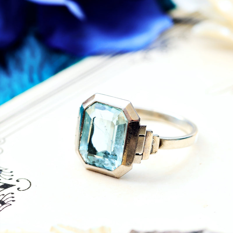 Vintage French Art Deco Aquamarine Dress Ring