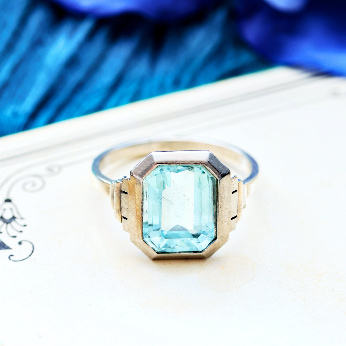 Vintage French Art Deco Aquamarine Dress Ring