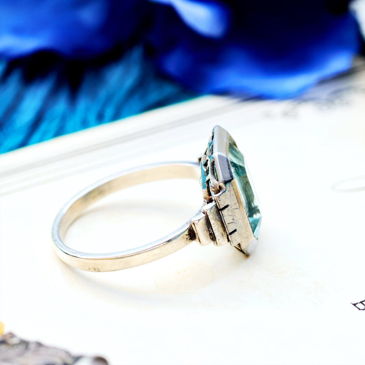 Vintage French Art Deco Aquamarine Dress Ring