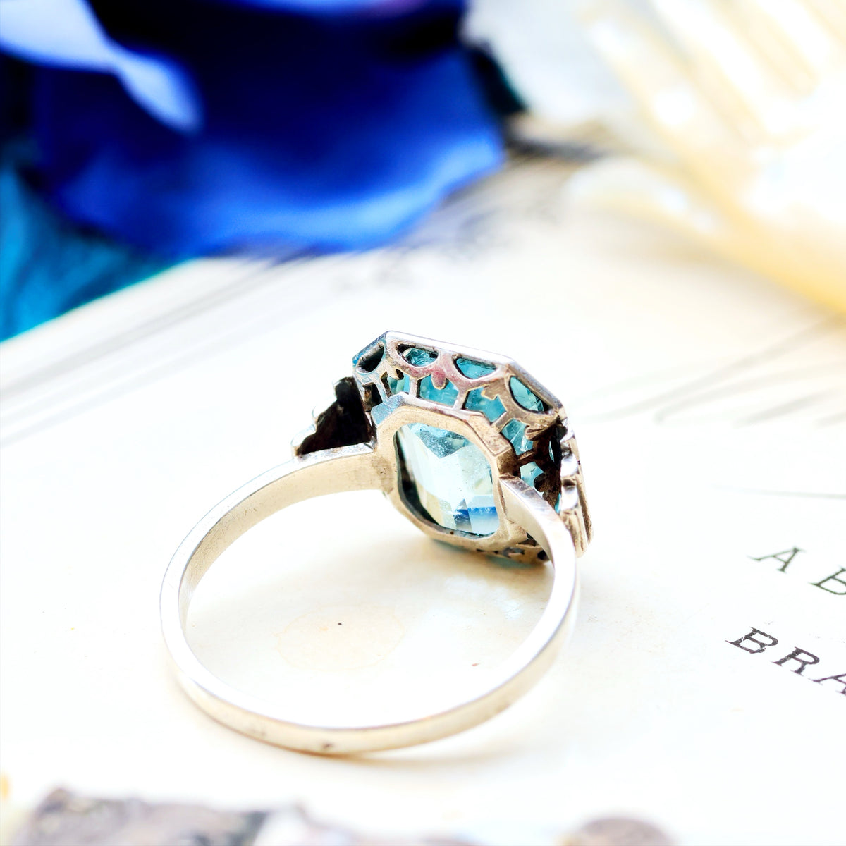 Vintage French Art Deco Aquamarine Dress Ring