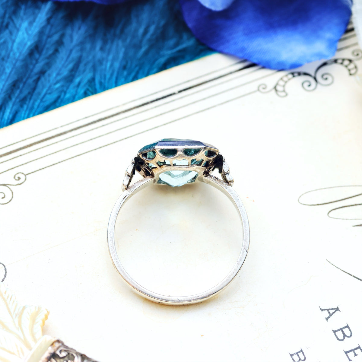 Vintage French Art Deco Aquamarine Dress Ring