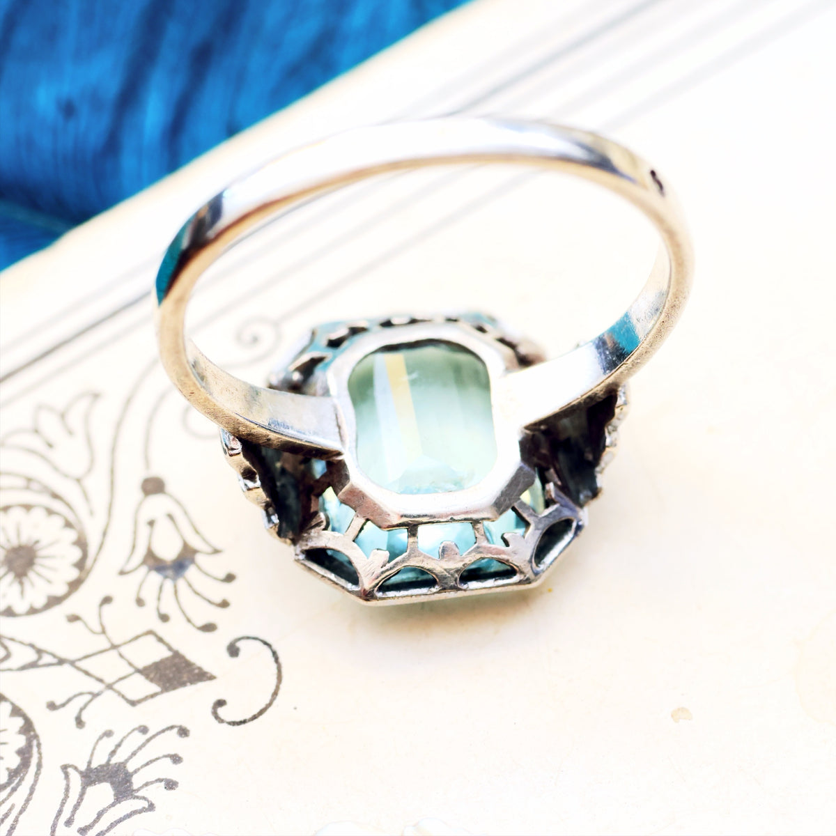 Vintage French Art Deco Aquamarine Dress Ring