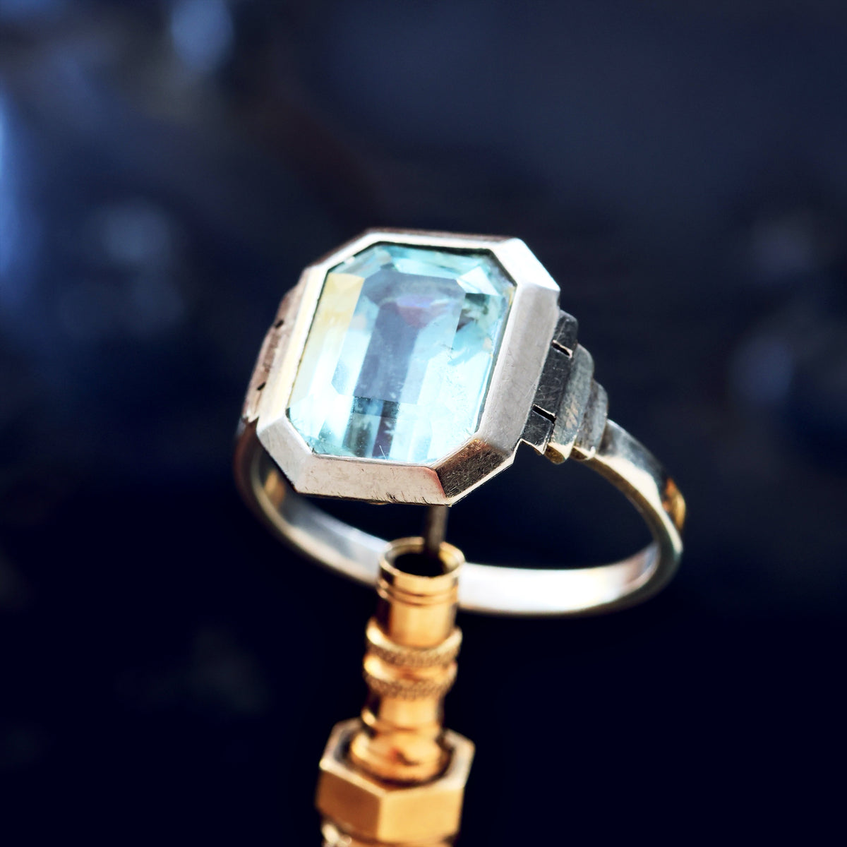 Vintage French Art Deco Aquamarine Dress Ring