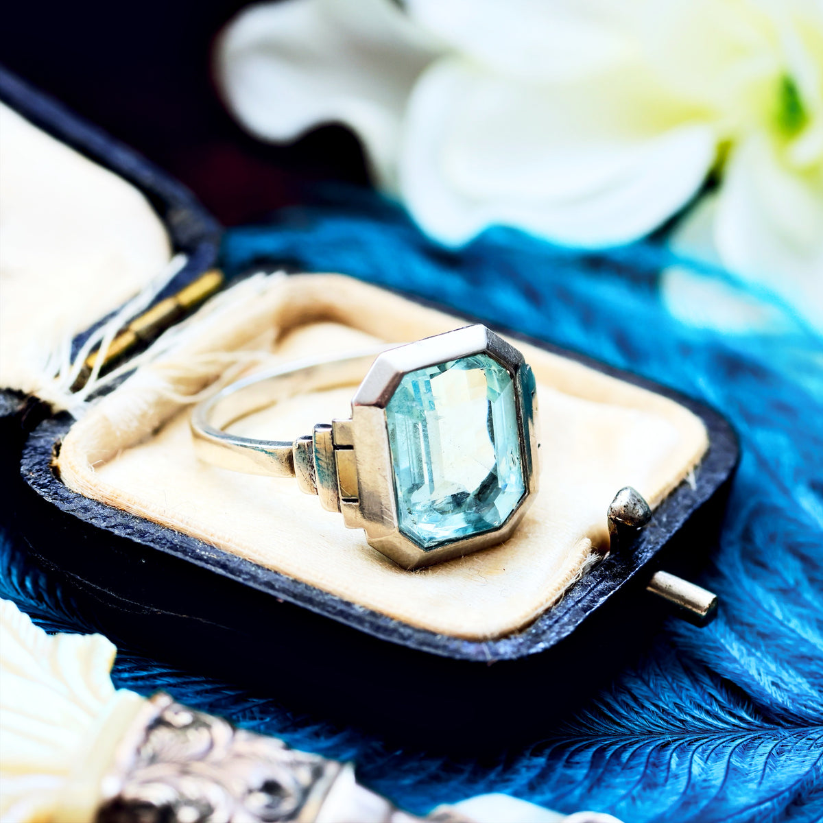 Vintage French Art Deco Aquamarine Dress Ring
