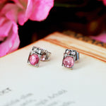 Art Deco Pink Tourmaline & Diamond Stud Earrings