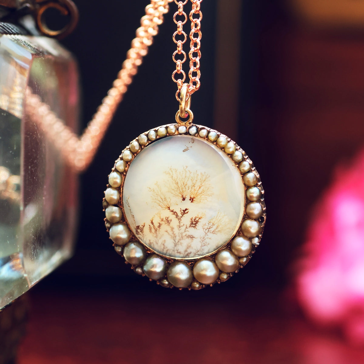 Georgian Dendritic Agate & Wild Pearl Pendant
