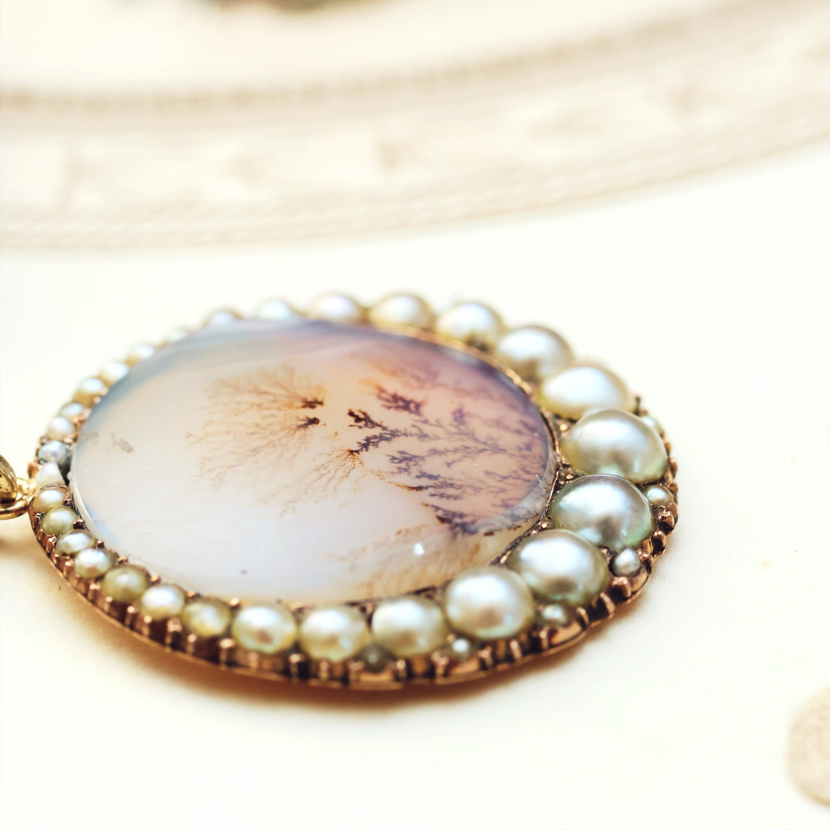 Georgian Dendritic Agate & Wild Pearl Pendant