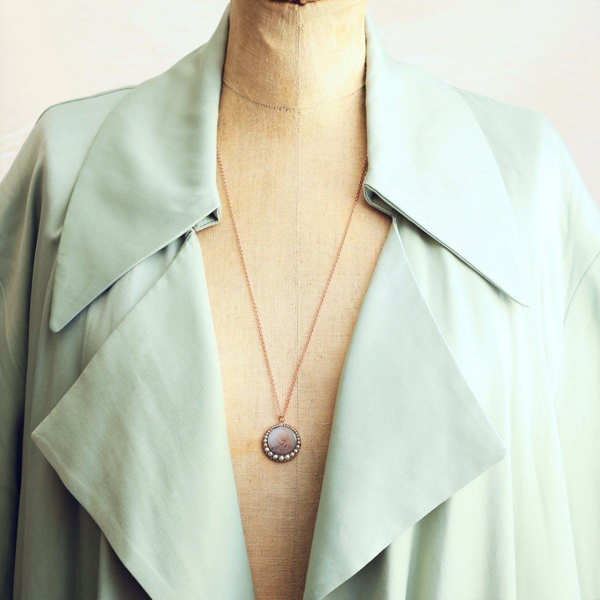Georgian Dendritic Agate & Wild Pearl Pendant