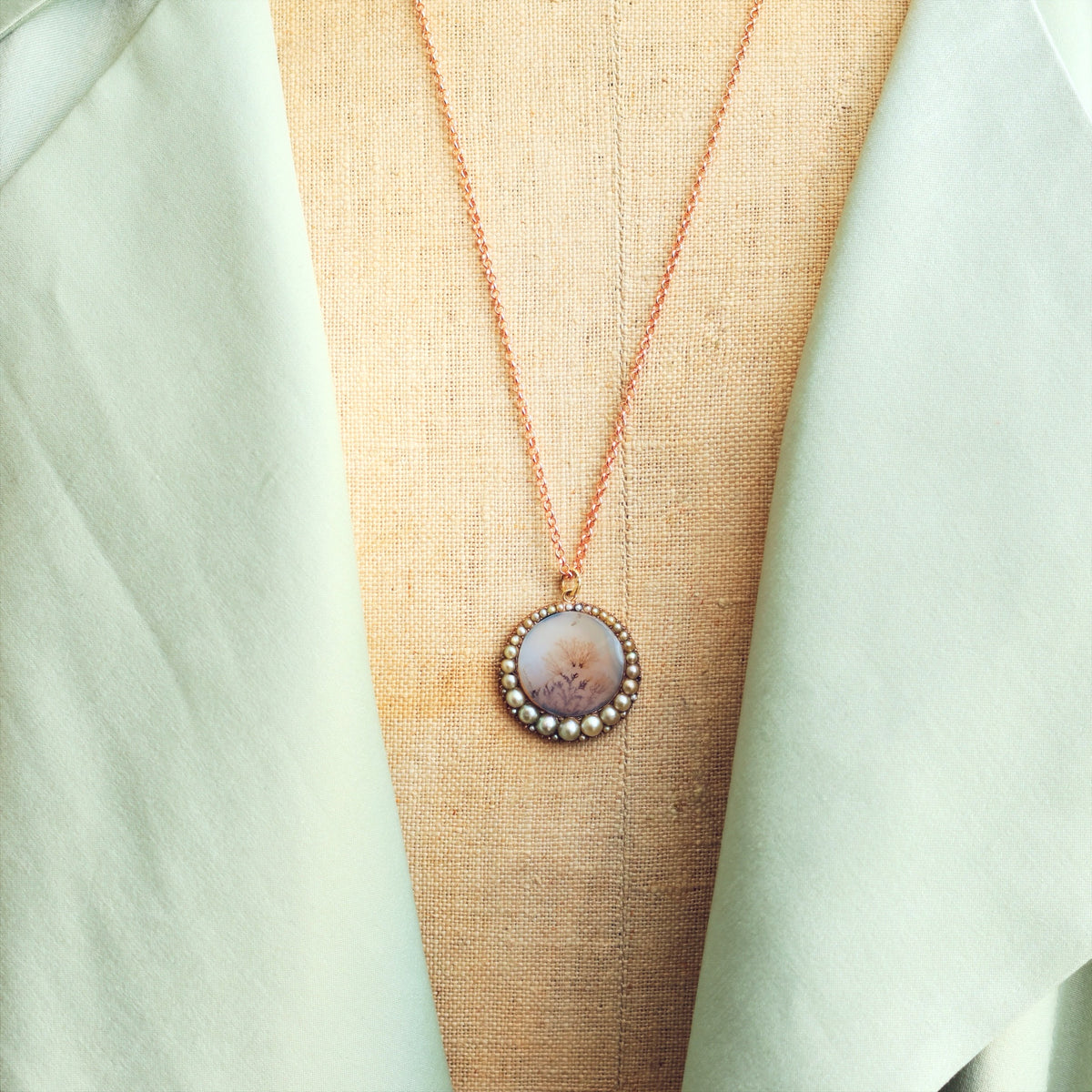 Georgian Dendritic Agate & Wild Pearl Pendant
