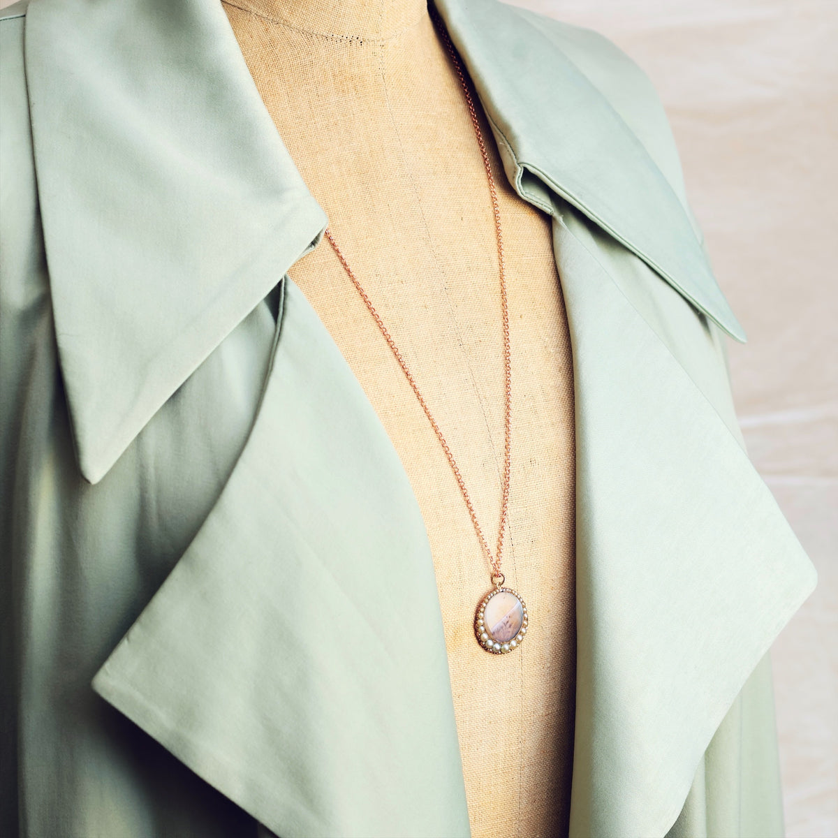 Georgian Dendritic Agate & Wild Pearl Pendant