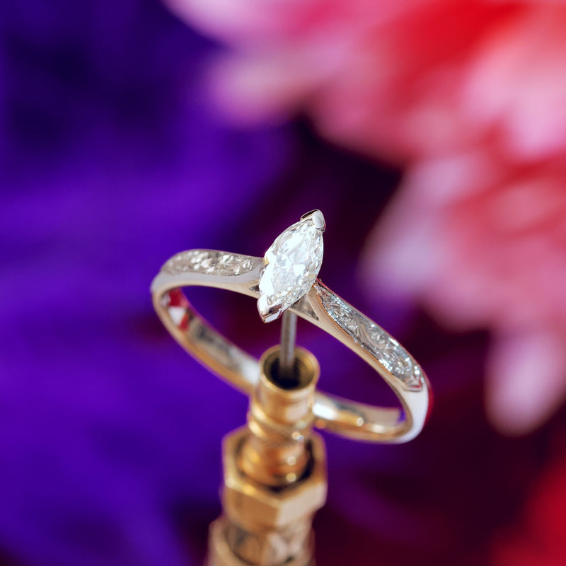 Recycled Antique Marquise Cut Diamond Engagement Ring