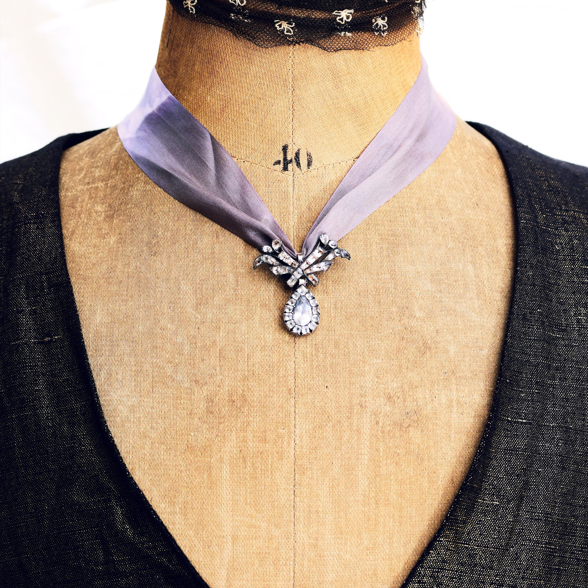 Circa 1750's Portuguese Rock Crystal & Black Dot Paste Necklace
