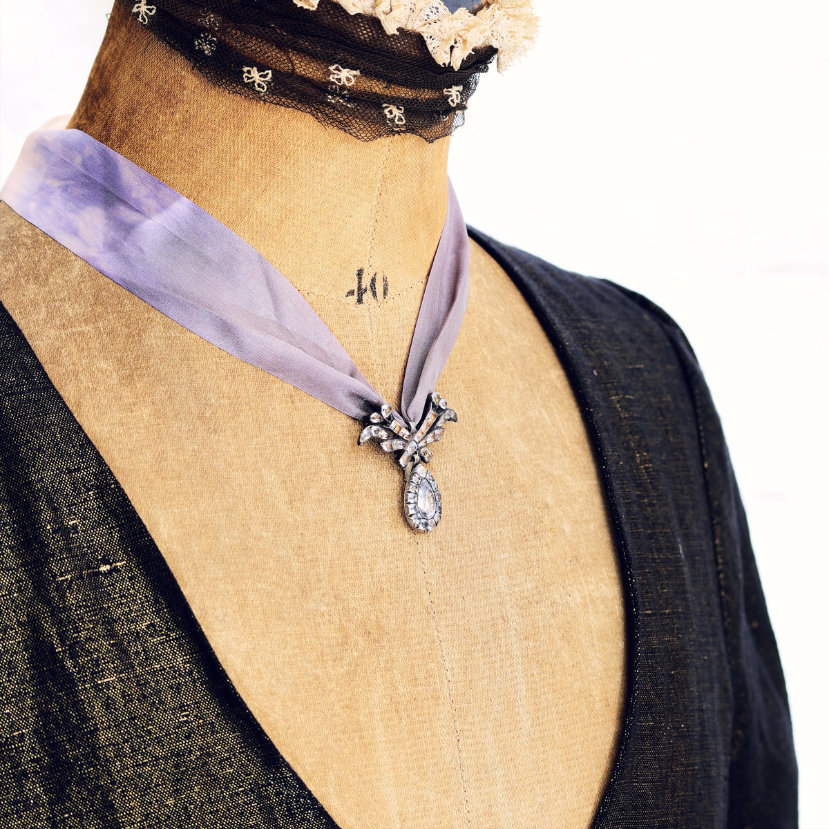 Circa 1750's Portuguese Rock Crystal & Black Dot Paste Necklace