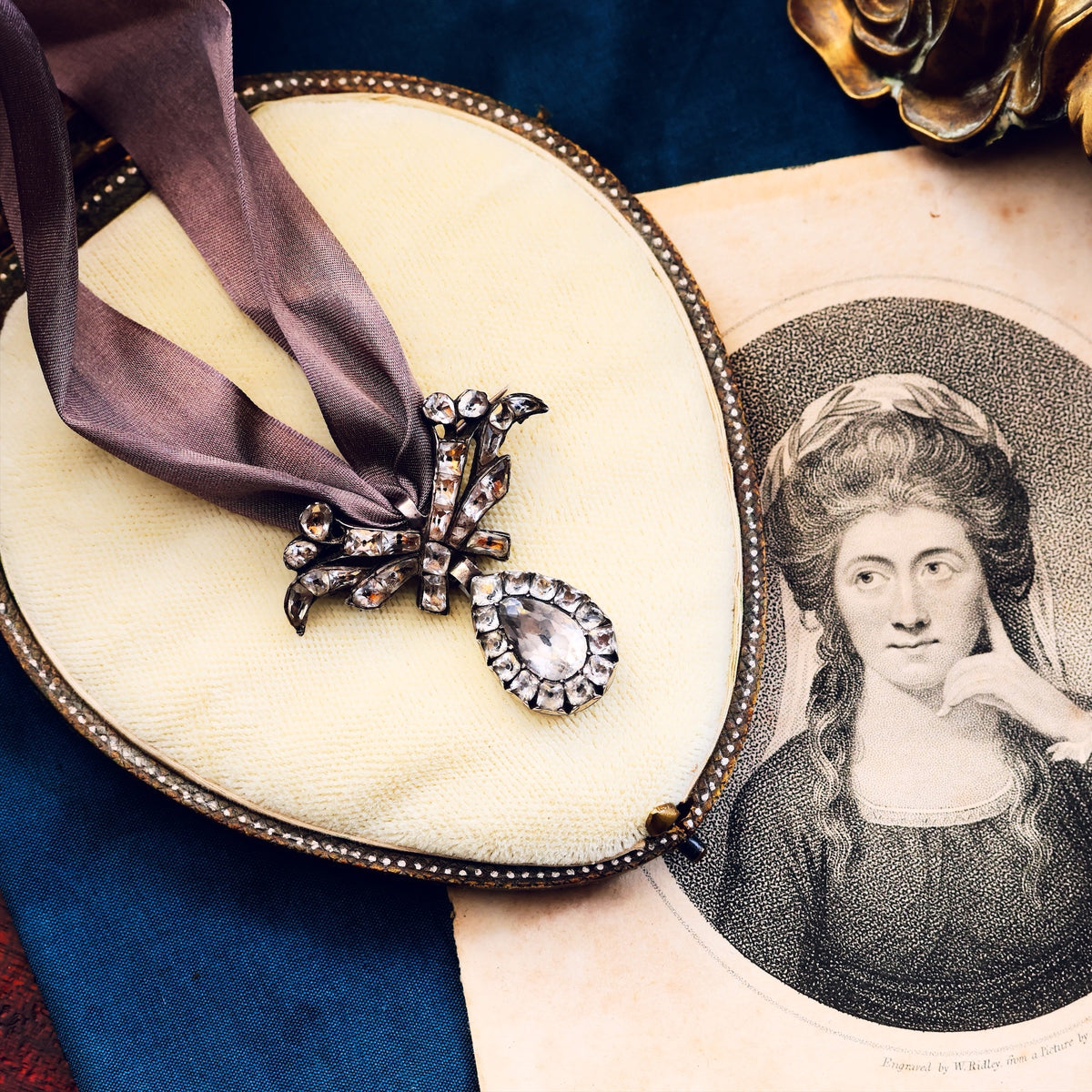 Circa 1750's Portuguese Rock Crystal & Black Dot Paste Necklace