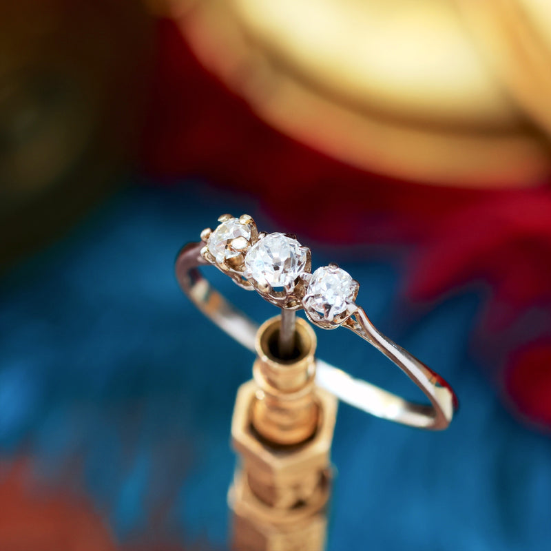 Oh Happy Love! Unique Vintage Trilogy Diamond Engagement Ring