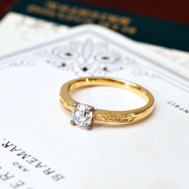 Recycled Antique Cushion-Cut Diamond Engagement Ring