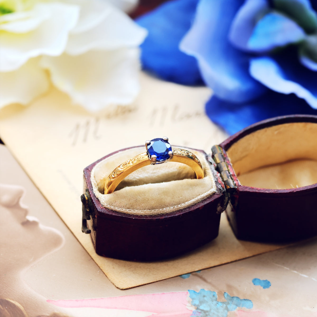 Recycled Antique Cushion-Cut Sapphire Engagement Ring