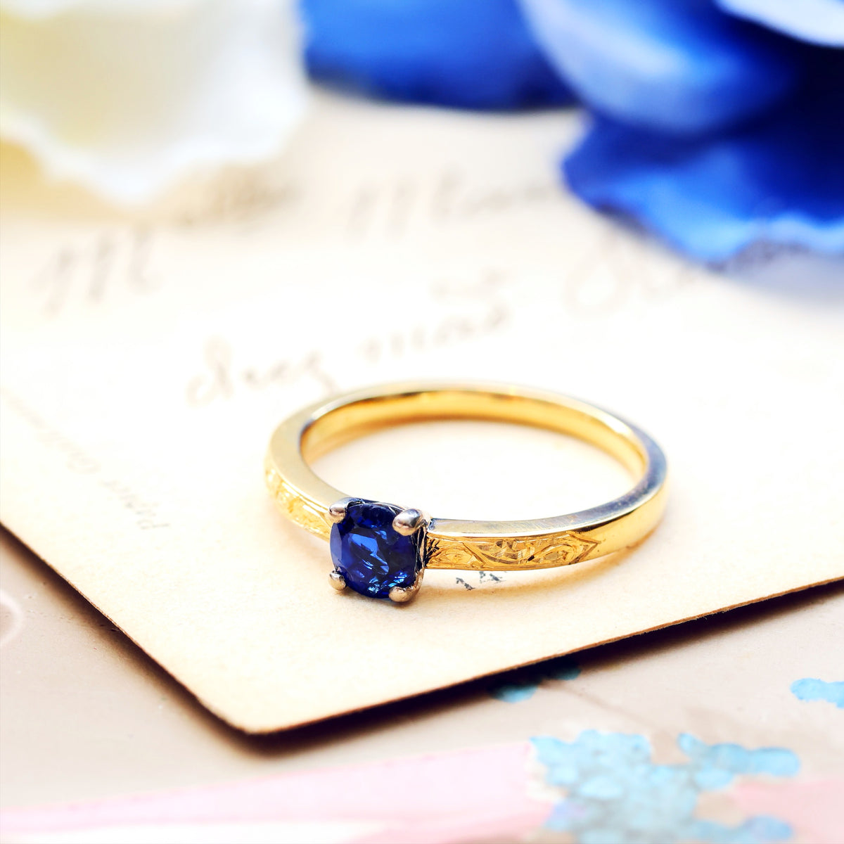 Recycled Antique Cushion-Cut Sapphire Engagement Ring