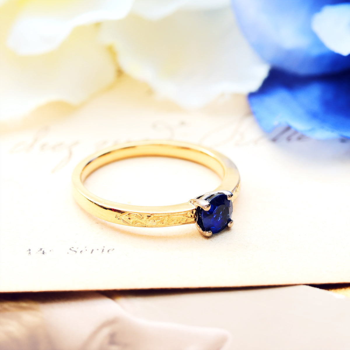 Recycled Antique Cushion-Cut Sapphire Engagement Ring