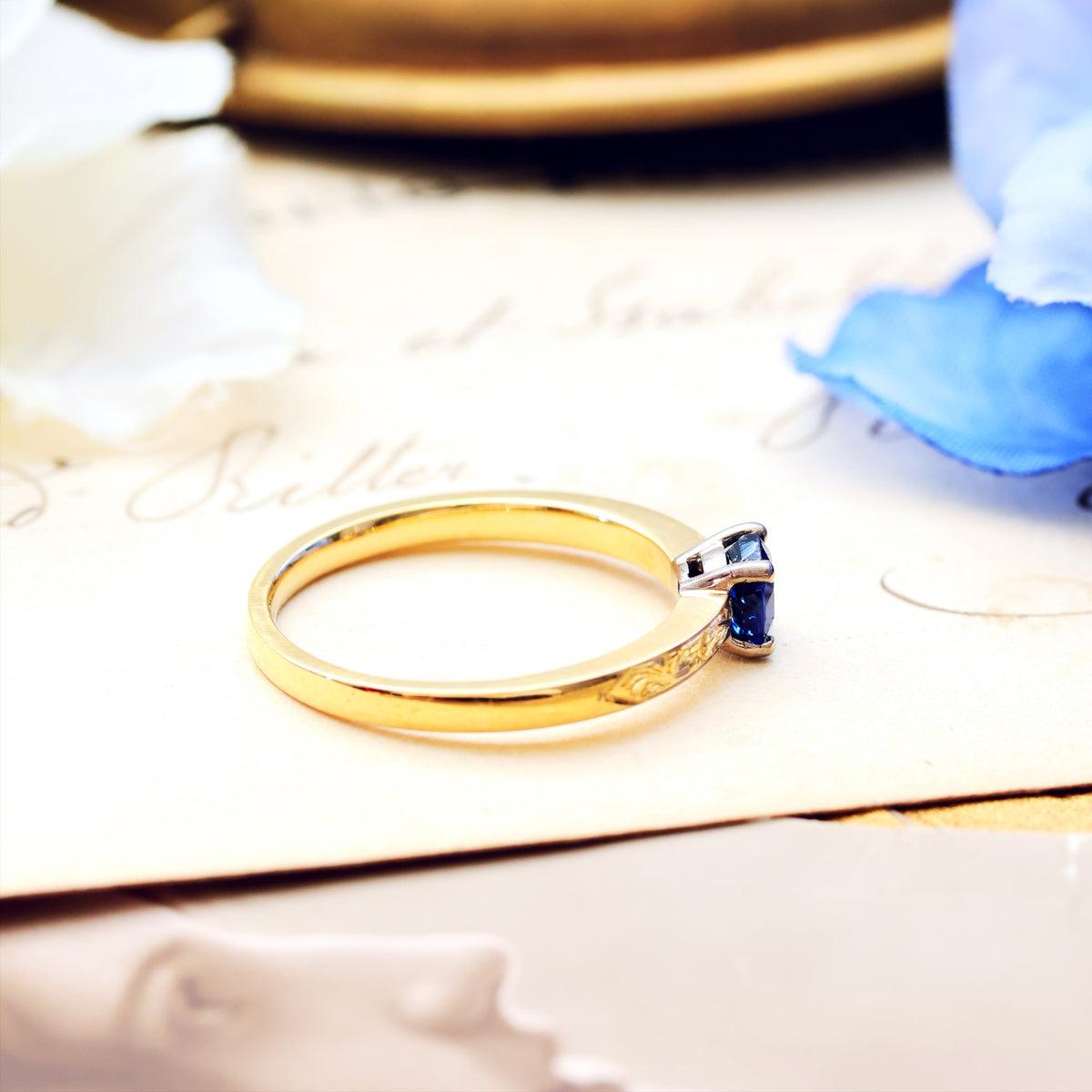 Recycled Antique Cushion-Cut Sapphire Engagement Ring