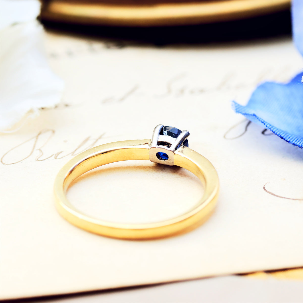 Recycled Antique Cushion-Cut Sapphire Engagement Ring