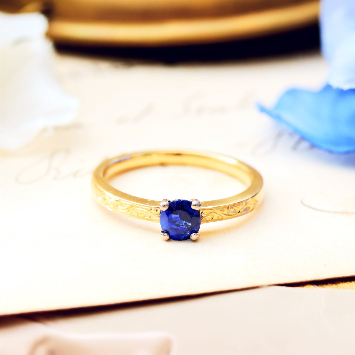 Recycled Antique Cushion-Cut Sapphire Engagement Ring