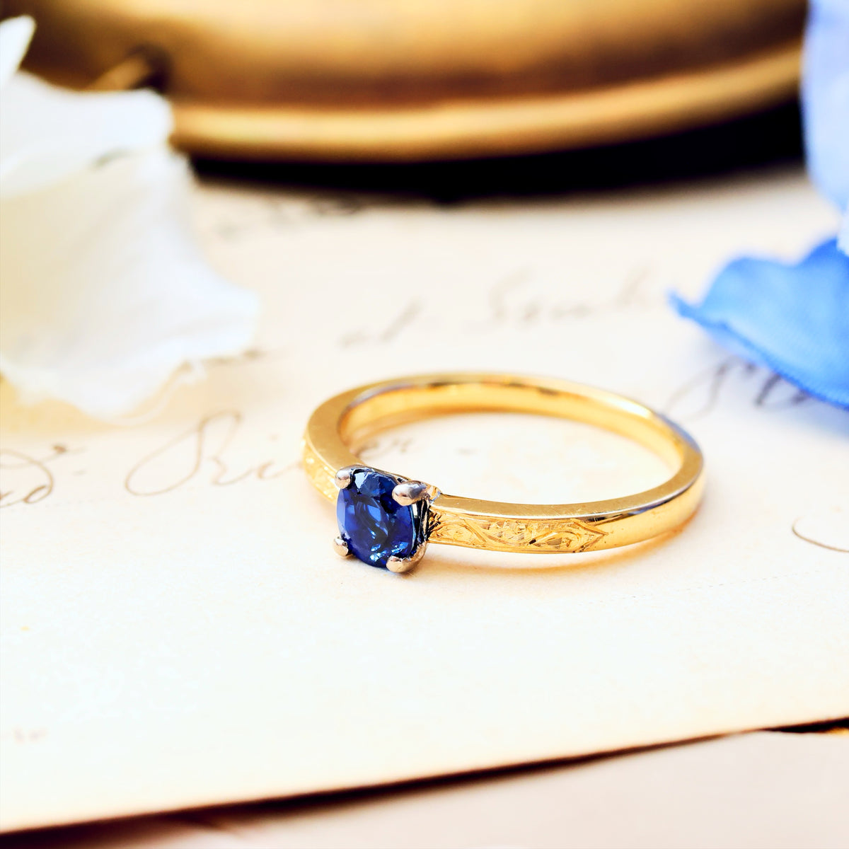 Recycled Antique Cushion-Cut Sapphire Engagement Ring