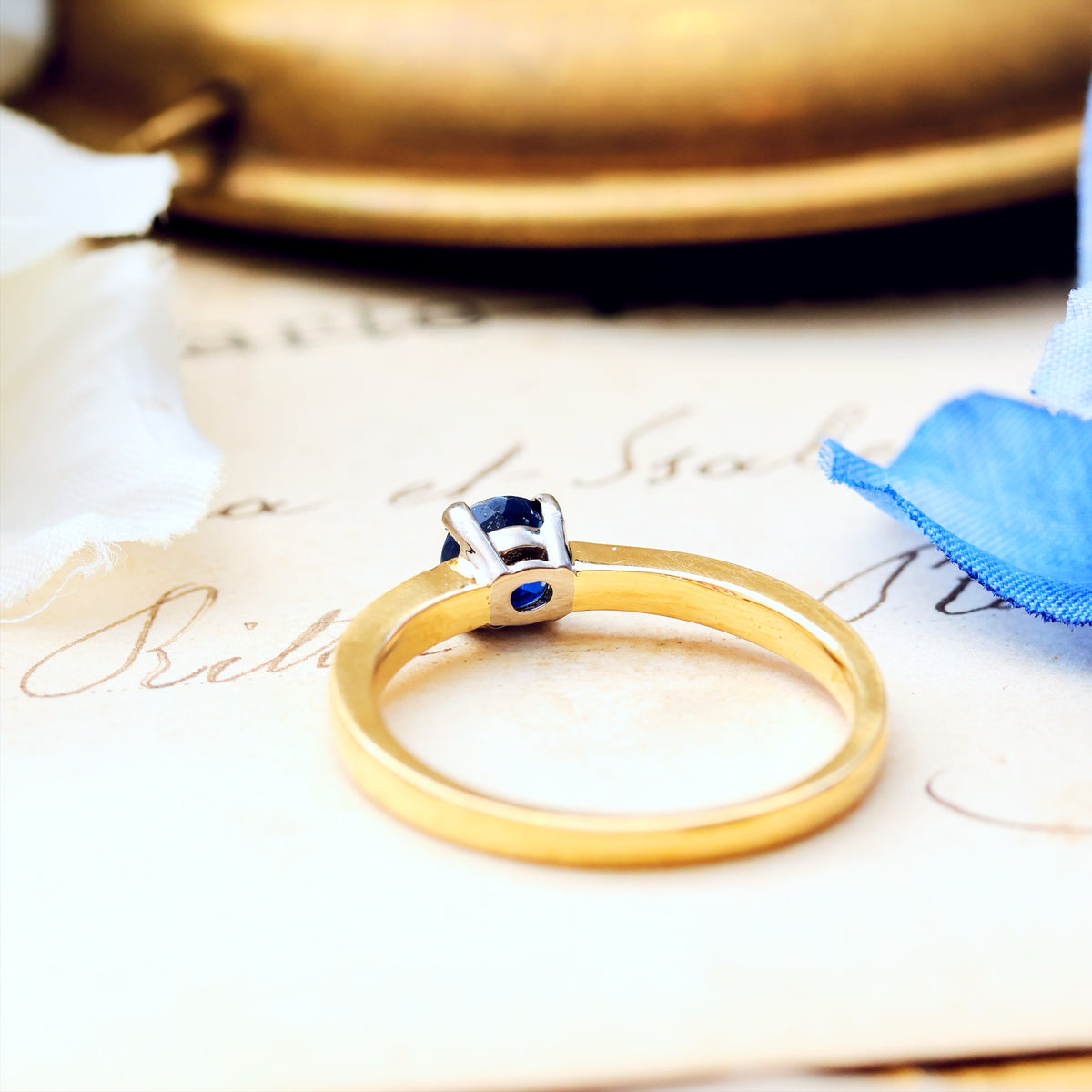 Recycled Antique Cushion-Cut Sapphire Engagement Ring