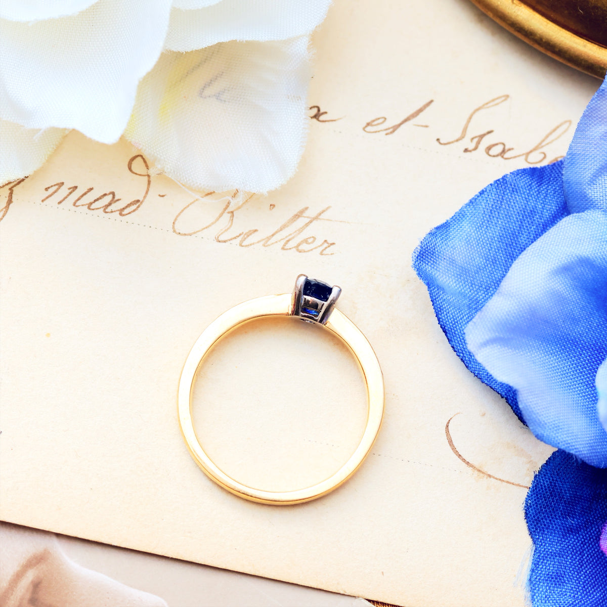 Recycled Antique Cushion-Cut Sapphire Engagement Ring