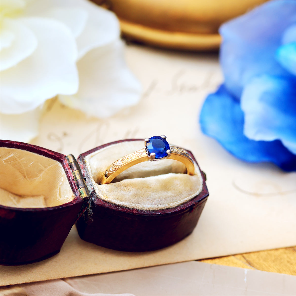 Recycled Antique Cushion-Cut Sapphire Engagement Ring