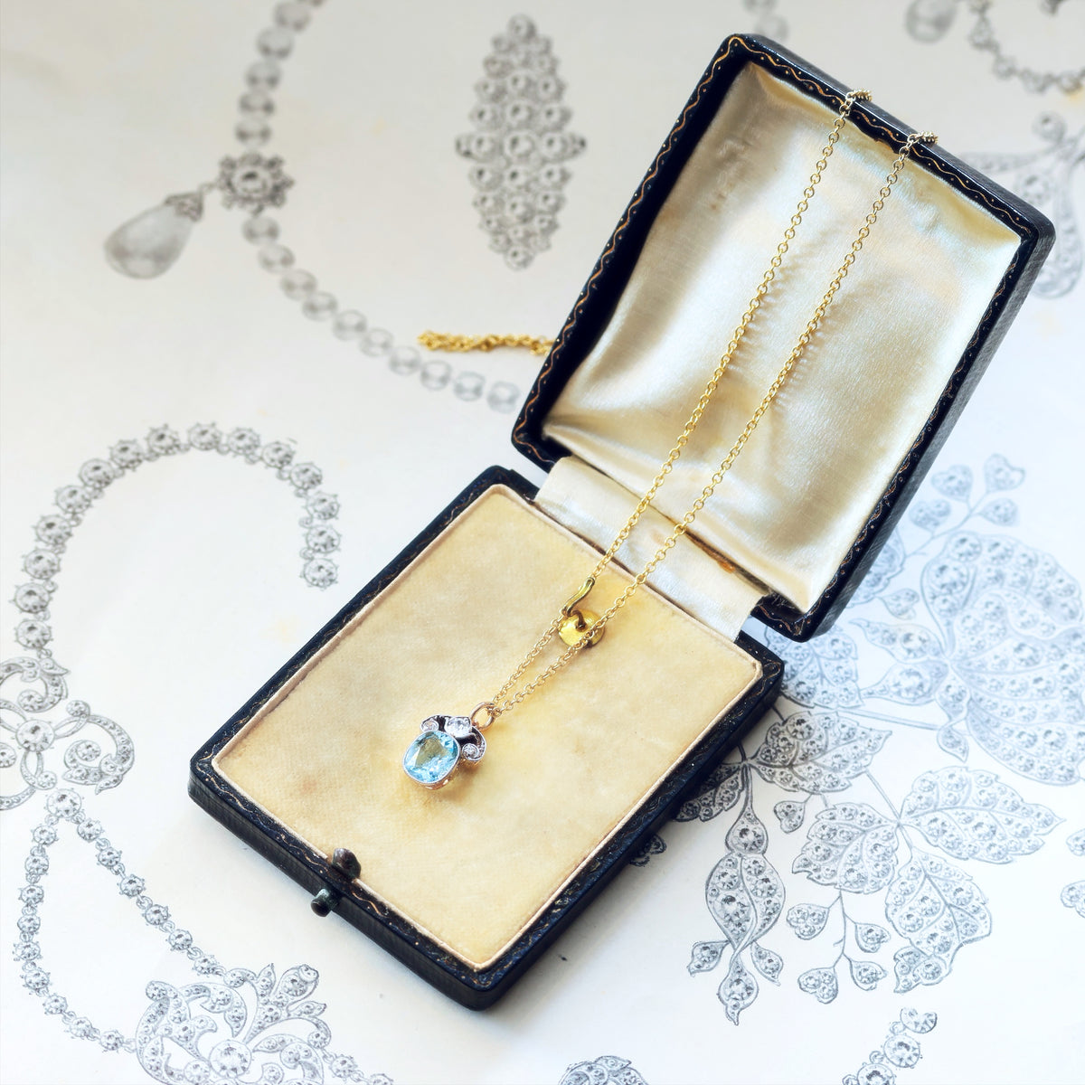 Loveliest Antique Aquamarine & Diamond Pendant