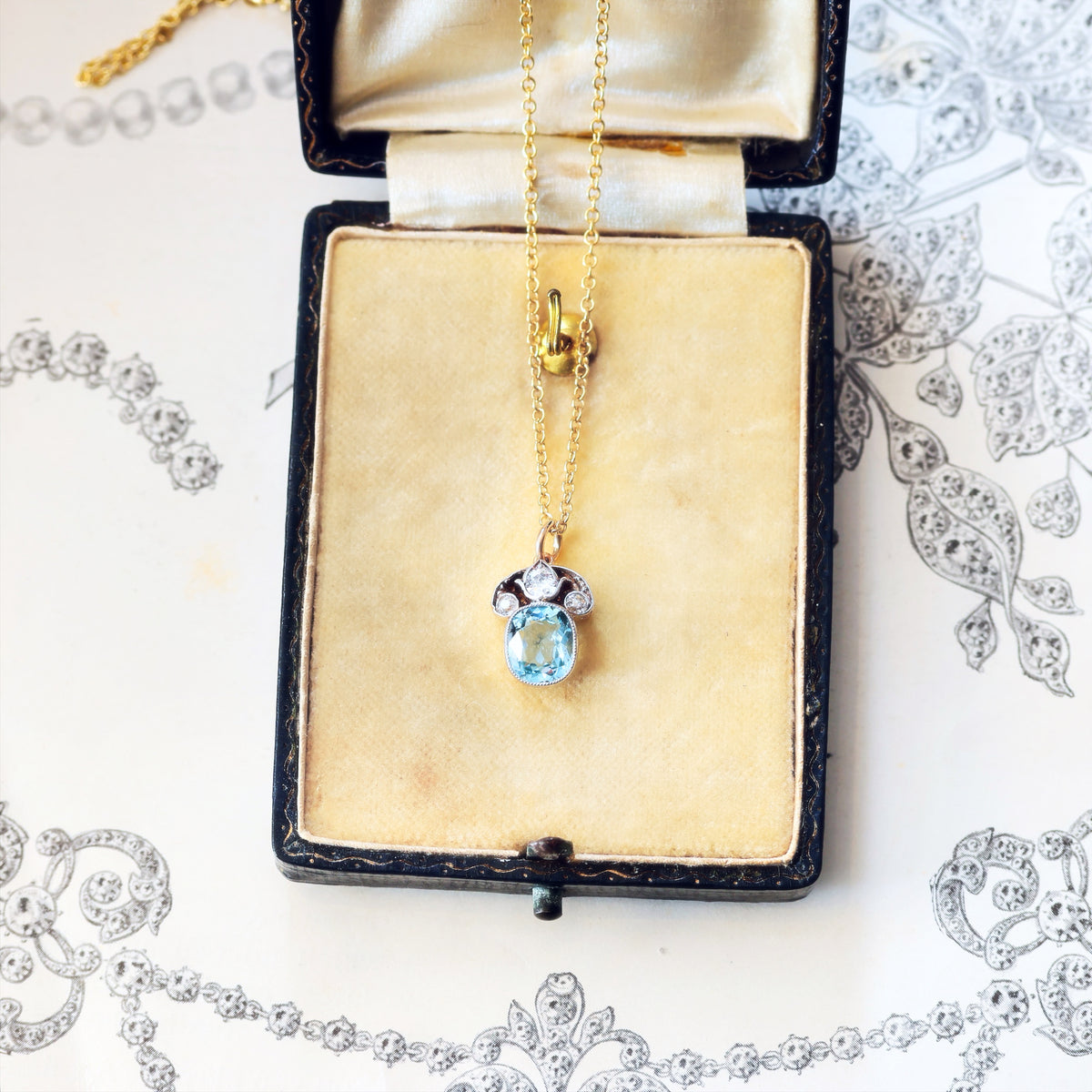 Loveliest Antique Aquamarine & Diamond Pendant