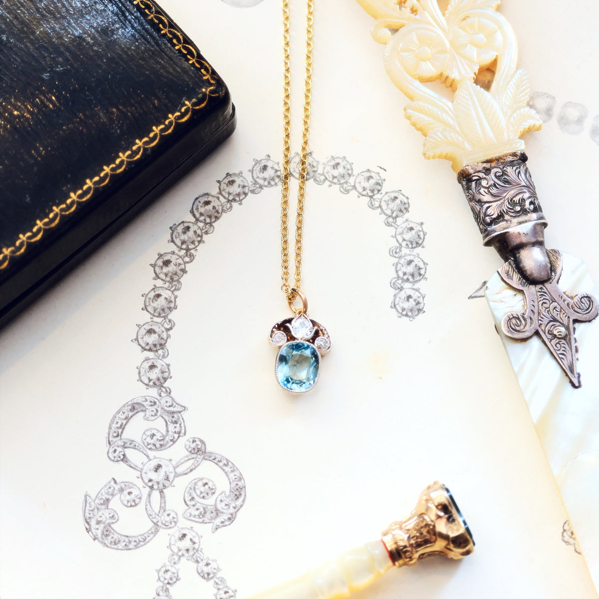 Loveliest Antique Aquamarine & Diamond Pendant