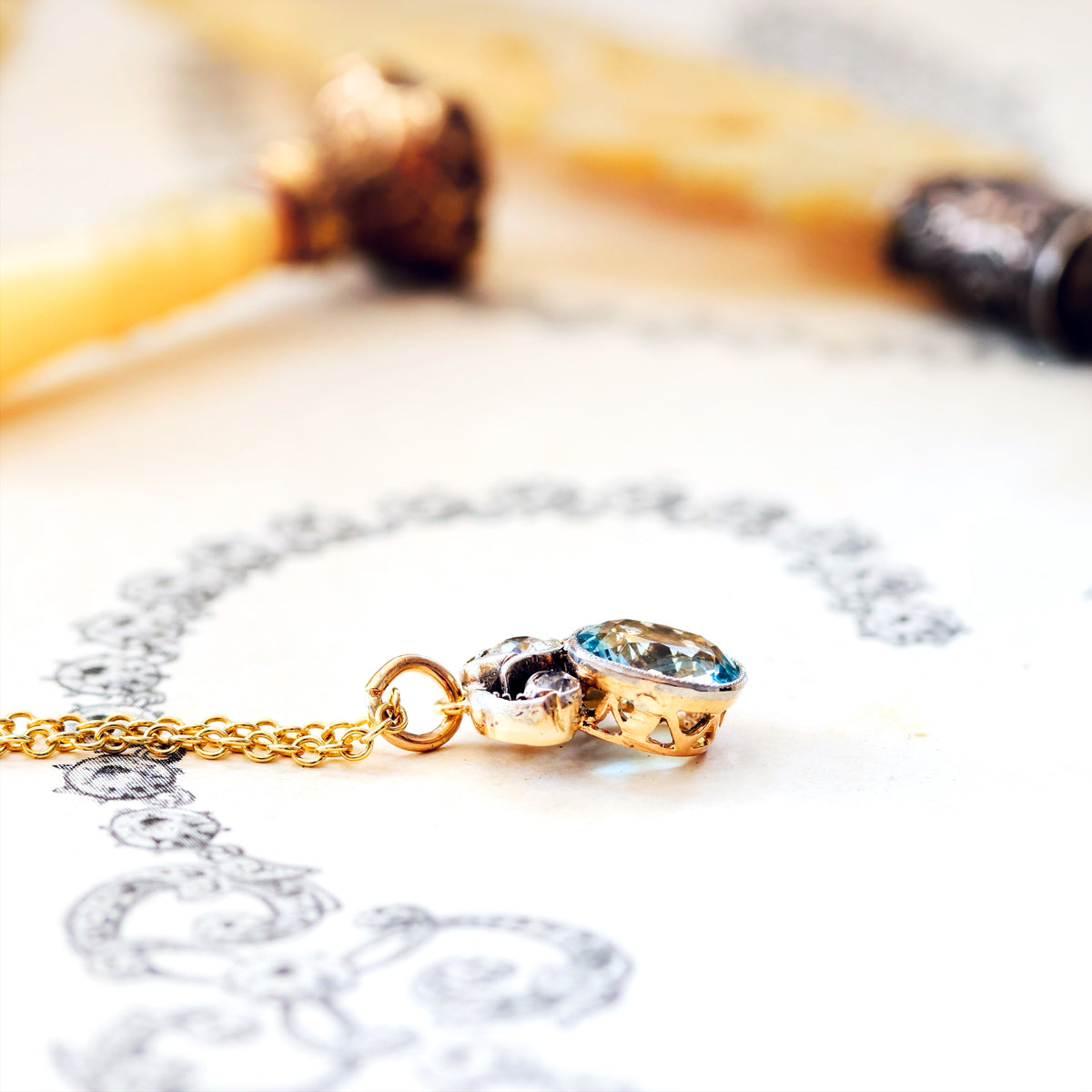 Loveliest Antique Aquamarine & Diamond Pendant