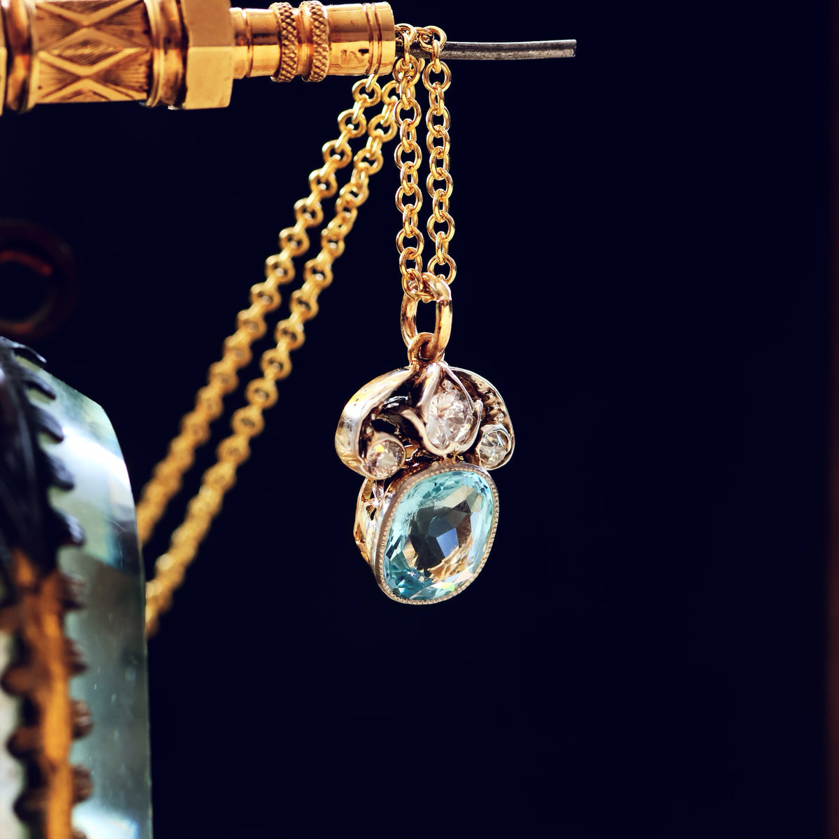 Antique Aquamarine & Diamond Pendant